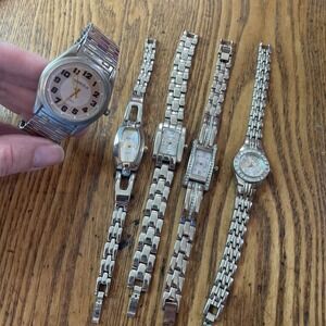 5 Vintage Watches Silver Tone Bracelet Quartz